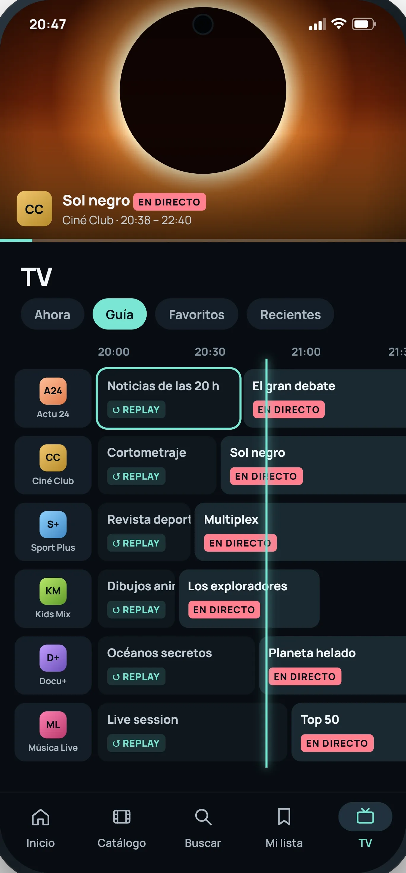 En el teléfono, la TV en directo con la guía de programas