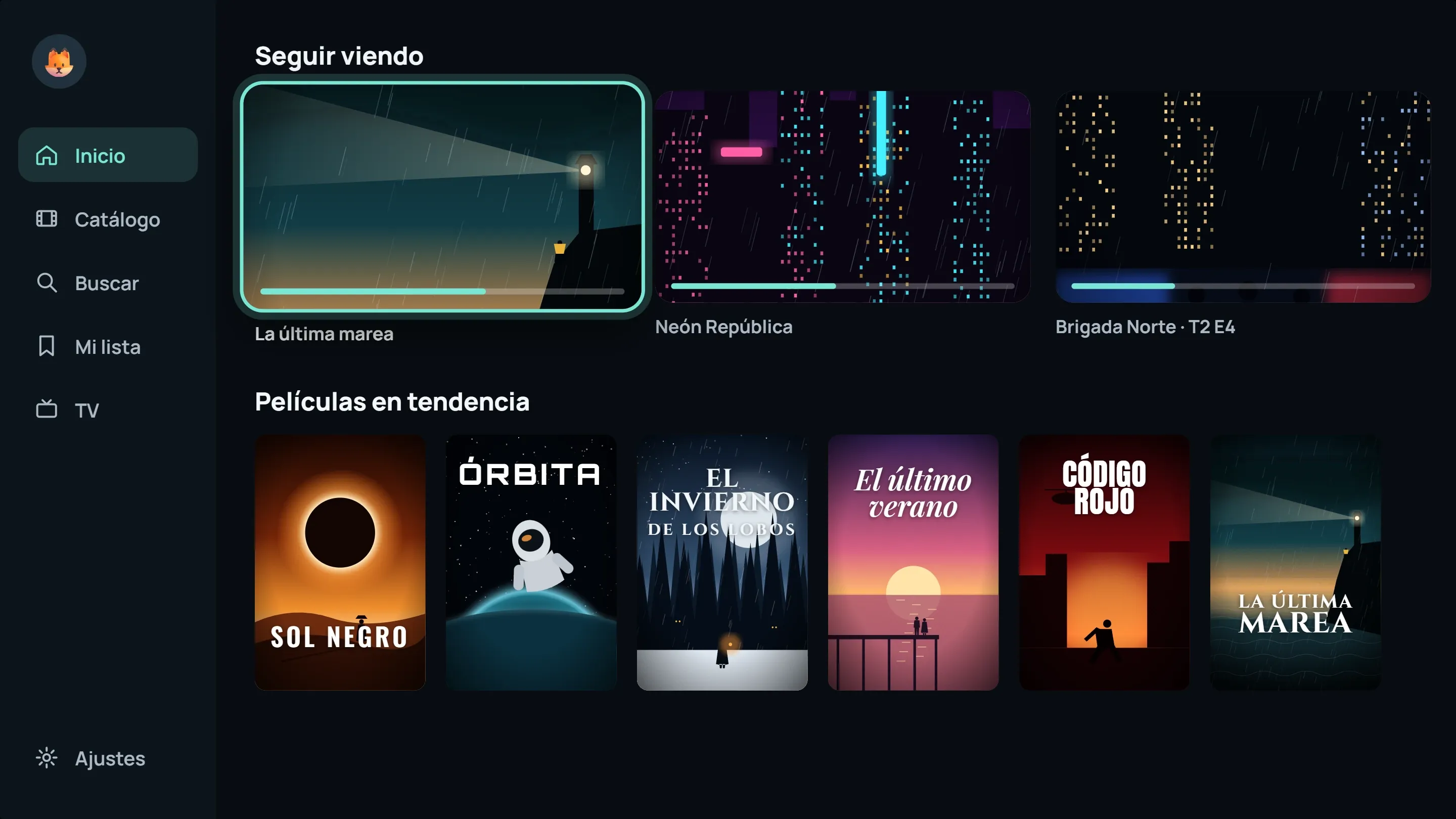 Inicio de ModelTV en un televisor: seguir viendo y películas en tendencia
