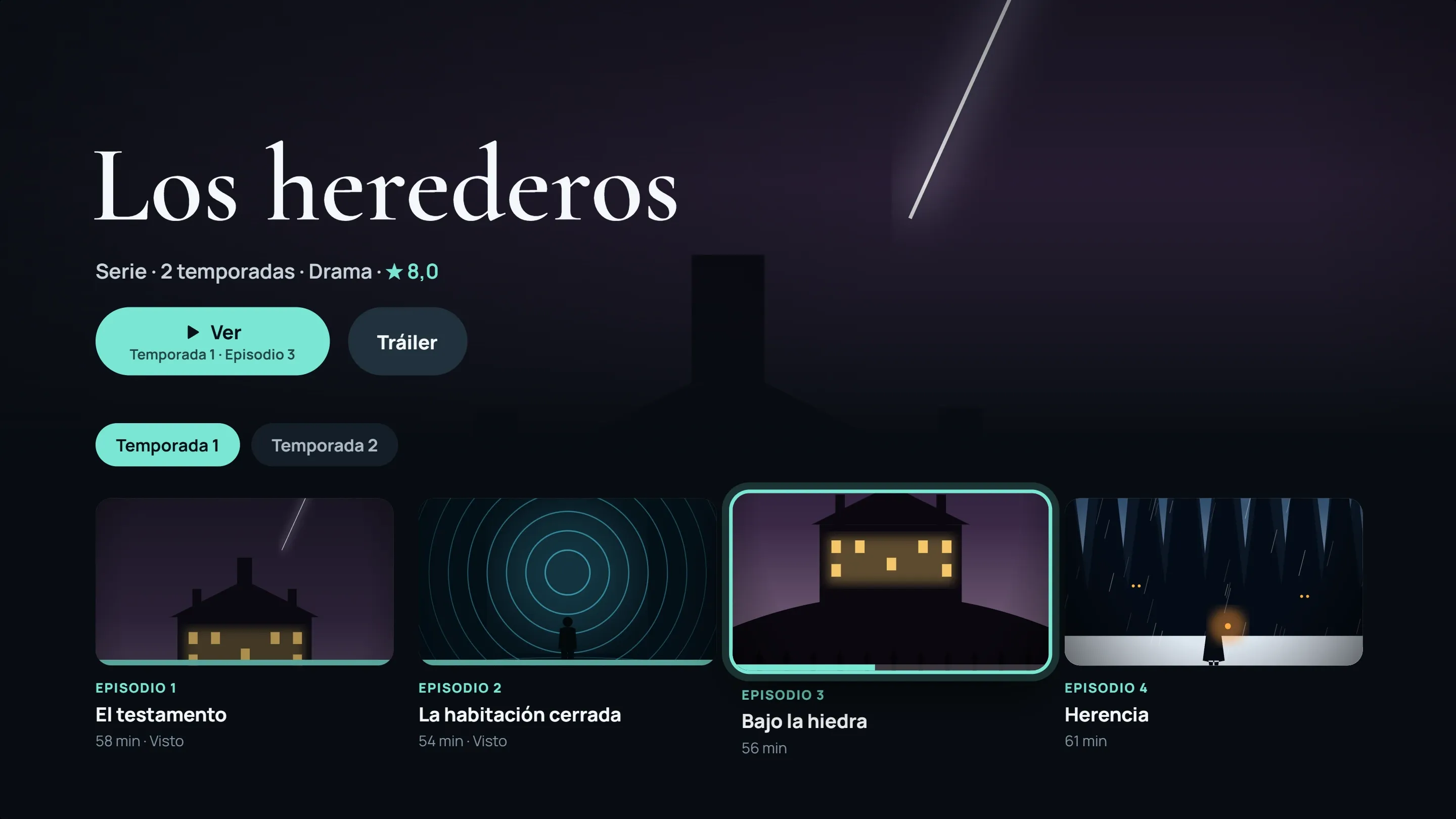 Ficha de una serie en la tele con la lista de episodios de la temporada